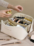Large Capacity Leather Cosmetics Bag | Travel Friendly